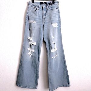HOLLISTER Ultra High-Rise Wide Leg Denim Jeans Distressed 5R 27 NWT